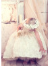 One Shoulder Ivory Rosette Flower Girl Dress